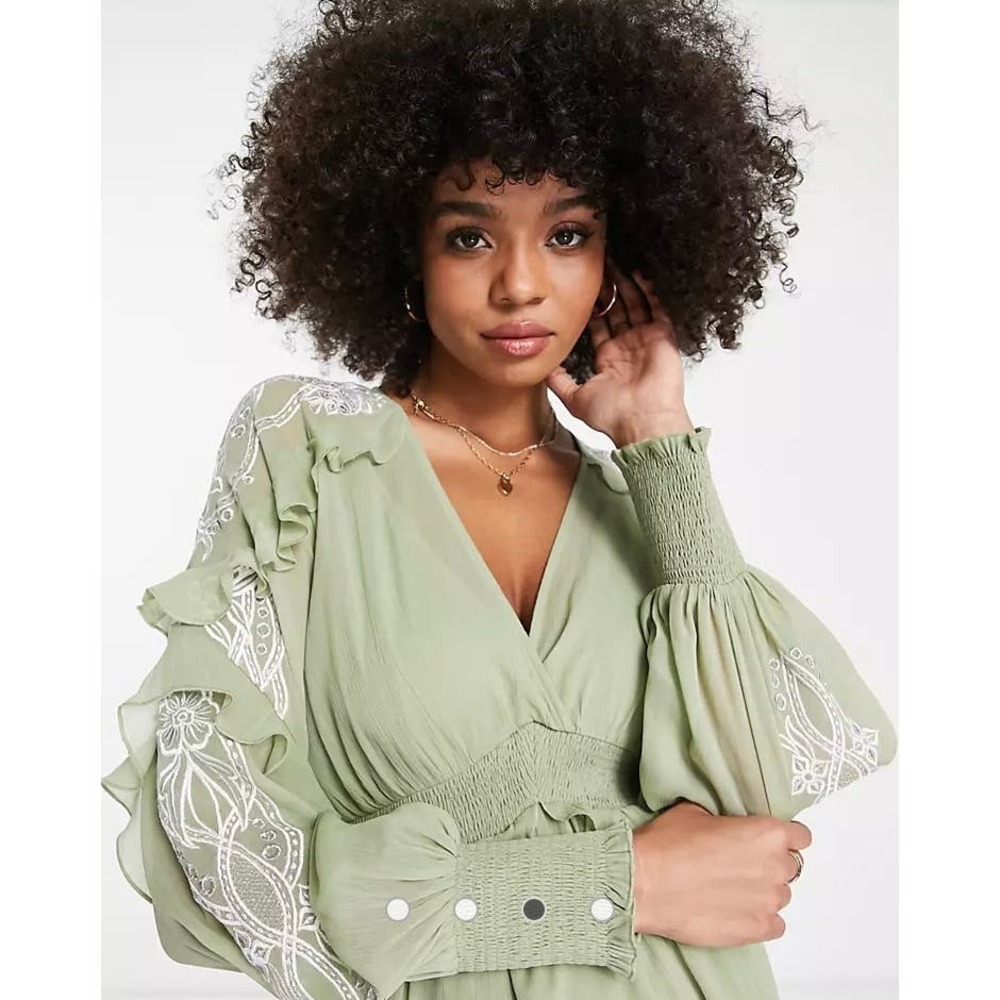 ASOS DESIGN Maternity Maxi Dress size 2 Prairie Embroidery lace Trim flutter